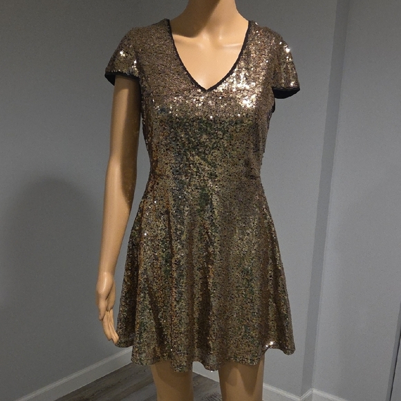 Lulu's Gold Sequin Cocktail Mini Dress - Picture 4 of 10